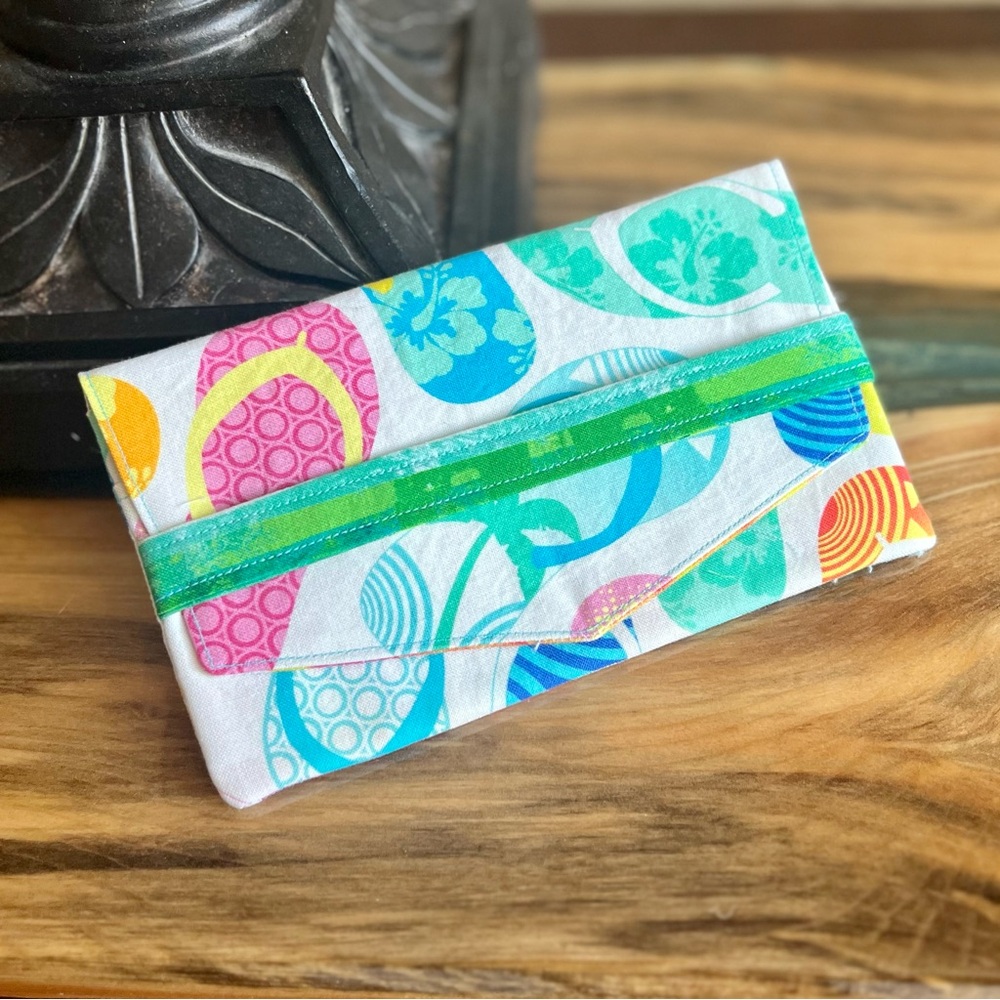 Cash Envelope/Receipt holder Fabric Handmade Wallet Bright Flip Flops & Stripes